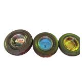 3 RUBBER ADVERTISING TIRE ASH TRAYS W/ GLASS INSERTS: GENERAL TIRE, GOODYEAR FLIGHT EAGLE, PENNSYLVANIA TIRES