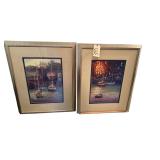 2 FRAMED AND MATTED BOAT PRINTS BY KIFF HOLLAND - 1 FRAME AS-IS/NEEDS REPAIR - APPROX. 19.25” X 12” VIEWING AREA