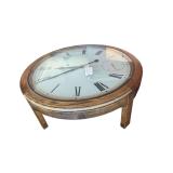 HOWARD MILLER WOODEN COFFEE TABLE CLOCK - CLOCK APPEARS TO BE WORKING - APPROX. 41.5” DIAMETER X 16.5” TALL