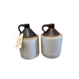 2 BROWN OVER TAN CROCK JUGS