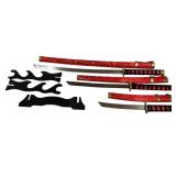 3 SAMURAI RIVERS OF BLOOD STYLE SWORDS - BLADES MEASURE APPROX. 21”, 13.25”, 9.25”