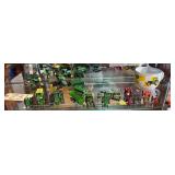 ASSORTED MINIATURE DIE-CAST TRACTORS AND IMPLEMENTS TO INCLUDE FORD, CASE, INTERNATIONAL, MANY JOHN DEERE; JOHN DEERE COFFEE MUG
