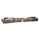 4 WOVEN MAGAZINE BASKETS - 2 APPROX. 19.5” X 12”, 2 APPROX. 17.5” X 10” - W/ ASSORTMENT OF MAGAZINES