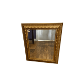 BEVELED MIRROR W/ GOLD GILDED PLASTIC FRAME - APPROX. 26” X 21.75” OVERALL