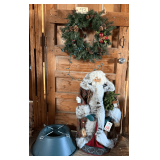 THOMAS KINCADE STYLE SANTA CLAUS FIGURINE APPROX. 32” TALL, CHRISTMAS TREE STAND, DECORATIVE WREATH