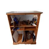 WOODEN DIVIDED STORAGE SHELF APPROX. 44” WIDE X 55.25” TALL X 26.5”