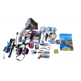 2015 ROAD ATLAS, STANLEY 25’ MEASURING TAPE, SCREWDRIVER, SCISSORS, BUNGEE CORDS, NIKON CAMERA, SANDPAPER, FIX-A-FLAT, SET OF JUMPER CABLES, NUTS AND BOLTS, CAR JACK, 3M SANDPAPER, ETC.