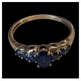 14K GOLD RING - MULTISTONE, BLUE SAPPHIRE, SIZE 7, 2.17 GRAMS