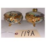 ANTIQUE VIENNA, AUSTRIA, HAIR RECEIVER AND POWDER JAR, MARKED; HAIR RECEIVER WITH TIGHT HAIRLINE CRACK