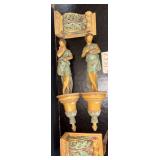 VINTAGE CORBELS, APPEAR TO BE CHALK/CERAMIC; HANGING DECOR PIECES WITH ROMAN-STYLE FIGURES, APPROX. 22" TALL
