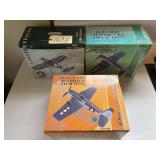 3 VINTAGE GEARBOX AIRCRAFT MODELS THAT APPEAR TO BE UNDISPLAYED: FM-1 WILDCAT, 1943 NAVY HELLCAT, AND 1944 NAVY HELLCAT; NOT REMOVED FROM BOXES; 1 BOX WITH DAMAGED CORNER