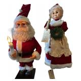 ANIMATED, LIGHTED SANTA AND MRS. CLAUS FIGURES, BOTH WORKING, APPROX. 19" AND 24" TALL
