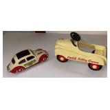 VINTAGE 1997 COCA-COLA MINIATURE PEDAL CAR, APPROX. 12" LONG; 1:17-SCALE COCCINELLE VW COCA-COLA CAR