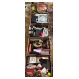 5 BOX LOTS OF ASSORTED HOUSEHOLD AND OTHER ITEMS; CONTENTS NOT SORTED