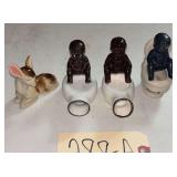 3 BLACK AMERICANA FIGURINES: 2 BOYS ON BEDPANS, MARKED OCCUPIED JAPAN, AND 1 BOY ON COMMODE, UNMARKED; OCCUPIED JAPAN DEER AND SMALL BASKET NOT PICTURED