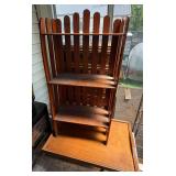 SMALL VINTAGE WOOD SHELF, 2 SETS OF DRAWERS, AND 1 TV TRAY, ALL AS-IS
