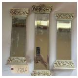 SET OF 3 DECORATIVE BEVELED WALL MIRRORS WITH ORNATE TOPS AND BOTTOMS; NEED CLEANING