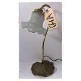 VINTAGE BRASS-TONE DESK LAMP WITH WHITE TULIP-STYLE SHADE