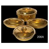 VINTAGE ROYAL WORCESTER GOLD-LUSTER LIDDED BAKEWARE: SHAPE 22 SIZE 3; 2 SHAPE 21 SIZE 3; SHAPE 24 SIZE 4