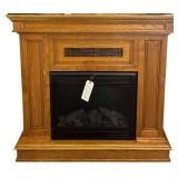 OAK-FINISH FREESTANDING ELECTRIC FIREPLACE/MANTEL WITH SCRATCHES AND SCUFFS