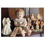 LARGE PORCELAIN GIRL HOLDING BABY; ANGELIC PORCELAIN MUSIC BOX, WORKING; HANGING CHERUB; LARGE PIANO WITH CHERUBS; PIECES RANGE FROM 8" TO 9" IN HEIGHT/LENGTH