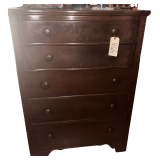 VINTAGE MAHOGANY 5-DRAWER CHEST, APPROX. 19" X 35" X 49"; ITEMS SHOWN ON TOP NOT INCLUDED
