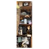 5 BOXES OF ASSORTED ITEMS TO INCLUDE KITCHEN APPLIANCES, FLATWARE, POTS AND PANS, SMALL HEATER, ETC.