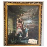 FRAMED PRINT OF FEMALE FIGURE WADING IN STREAM, IN GOLD-TONE WOOD FRAME, APPROX. 23.25" X 19"; PHOTO SHOWS GLARE/REFLECTION