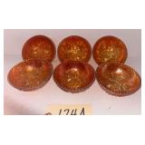 SET OF 6 MARIGOLD CARNIVAL GLASS BERRY BOWLS