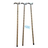 SET OF 3 VINTAGE OAK CANES WITH CARVED HANDLES
