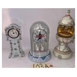 COCA-COLA BATTERY-OPERATED ANNIVERSARY CLOCK, ANTIQUE GERMAN PORCELAIN WIND-UP CLOCK, AND WIND-UP CAROUSEL MUSIC BOX