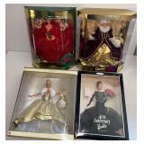 4 BOXED COLLECTOR BARBIE DOLLS: HOLIDAY EDITION, YEAR 2000 SPECIAL EDITION, AND 2 OTHERS; BOXES IN GOOD CONDITION EXCEPT BLACK BOX WITH SOILING TO TOP
