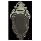LARGE VINTAGE ORNATE VENETIAN MIRROR WITH BEVELED AND ETCHED GLASS, APPROX. 55" TALL