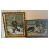 2 VINTAGE FRAMED PRINTS: GIRL AND DOG, WITH PARTIAL TEXT “...HOLME