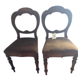PAIR OF ANTIQUE VICTORIAN WALNUT BALLOON-BACK CHAIRS, AS-FOUND