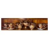VINTAGE GOLD-TONE ORIENTAL KOMODO DRAGON 15-PIECE TEA SET, EXCLUDING LIDS