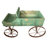 VINTAGE GREEN-PAINTED WOODEN “GOAT WAGON” TOY WITH METAL WHEELS, APPROX. 28" LONG