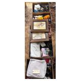 5 BOXES OF MISCELLANEOUS HOUSEHOLD ITEMS, INCLUDING LEOPARD PRINTS