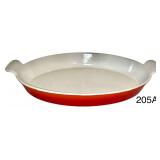 LE CREUSET NO. 34 OVAL FLAME-ORANGE ENAMELED CAST IRON BAKING DISH, APPROX. 9 3/4" X 13 1/2"