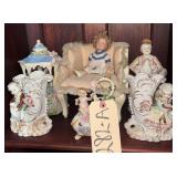 VICTORIAN-STYLE VASES, FIGURINES, AND OTHER ITEMS; FROM 1 SHELF INSIDE SECRETARY IN ROOM BEHIND KITCHEN