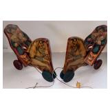2 VINTAGE WOODEN ROY ROGERS ON TRIGGER PULL TOYS, A LITTLE OVER 12" TALL X APPROX. 12" LONG