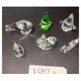 SMALL ART GLASS FIGURES: ELEPHANT, POLAR BEAR, 2 PENGUINS, BIRD, AND PIG