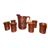 VINTAGE CARNIVAL GLASS PITCHER WITH 6 MATCHING GLASSES