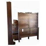 ANTIQUE OAK HIGH-BACK TWIN-SIZE HEADBOARD AND FOOTBOARD; VINTAGE WALNUT HEADBOARD AND FOOTBOARD; VICTORIAN SIDE RAILS - DO NOT APPEAR TO MATCH EITHER BED
