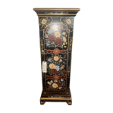 VINTAGE ORIENTAL-STYLE CABINET WITH FLORAL PAINTING AND BRASS DETAIL, APPROX. 4 FT. TALL; PAINT LOSS TO LOWER FRONT CORNERS