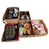 5 BOX LOTS OF KITCHENWARE AND OTHER ITEMS; CONTENTS NOT SORTED