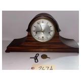 ANTIQUE NEW HAVEN 8-DAY PENDULUM CHIME MANTEL CLOCK WITH KEY AND PENDULUM; WORKING AT TIME OF PHOTOGRAPHY