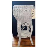 VINTAGE WHITE WICKER PLANTER WITH MINOR WEAR/DAMAGE AROUND RIM