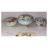 3 HAIR RECEIVERS FOR DRESSER TOP; ALL APPEAR TO BE ANTIQUE AND HAND-PAINTED