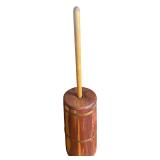 LARGE ANTIQUE CEDAR CHURN WITH PLUNGER AND BRASS TRIM